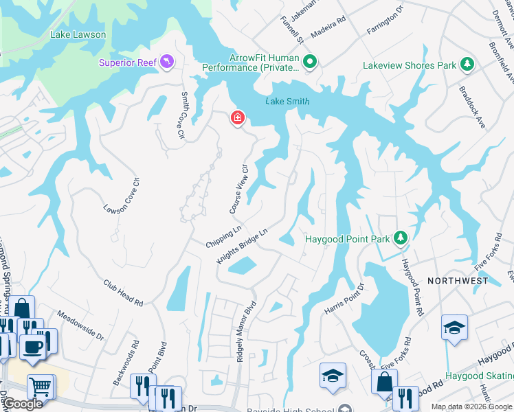 map of restaurants, bars, coffee shops, grocery stores, and more near 1121 Chipping Court in Virginia Beach