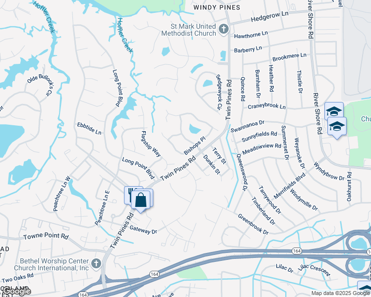 map of restaurants, bars, coffee shops, grocery stores, and more near 4124 Bishops Place in Portsmouth