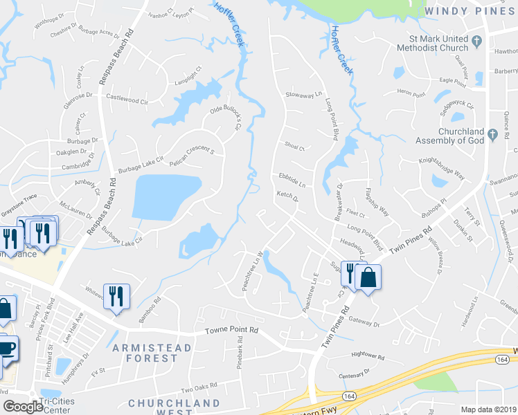 map of restaurants, bars, coffee shops, grocery stores, and more near 3844 Georgia Court in Portsmouth
