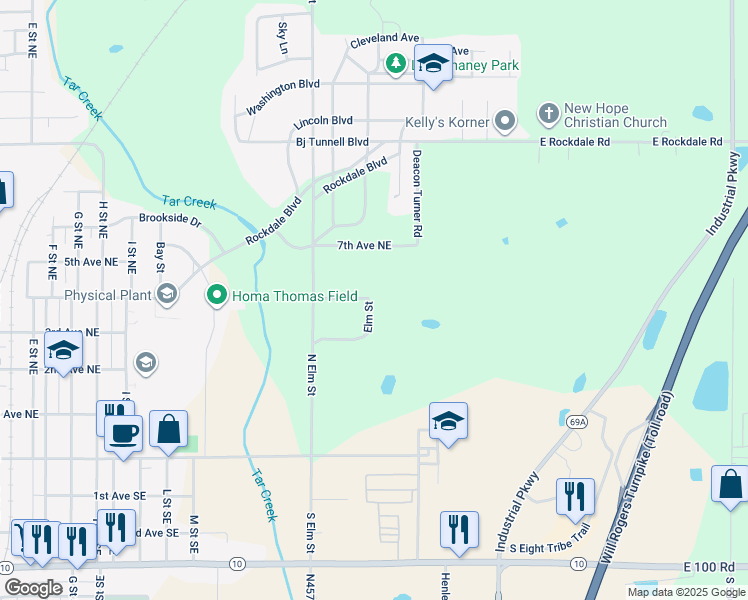 map of restaurants, bars, coffee shops, grocery stores, and more near 600 North Elm Street in Miami