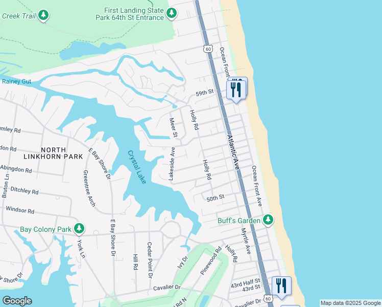 map of restaurants, bars, coffee shops, grocery stores, and more near 5314 Holly Boulevard in Virginia Beach