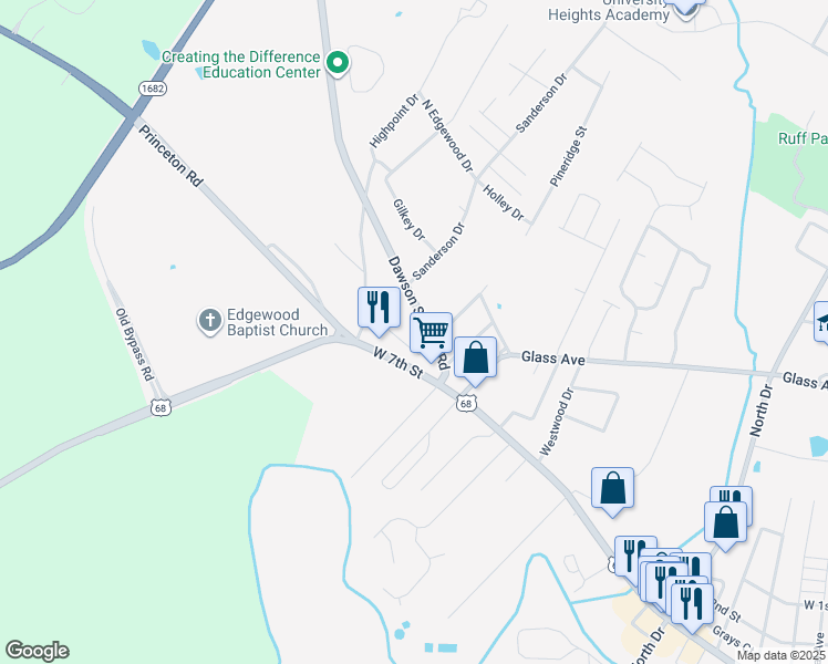 map of restaurants, bars, coffee shops, grocery stores, and more near 116 Stoneham Alley in Hopkinsville