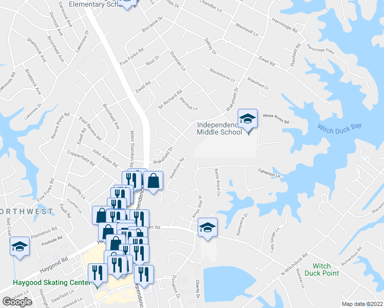 map of restaurants, bars, coffee shops, grocery stores, and more near 1345 Reedtown Road in Virginia Beach