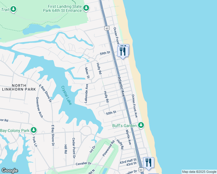map of restaurants, bars, coffee shops, grocery stores, and more near 216 54th Street in Virginia Beach