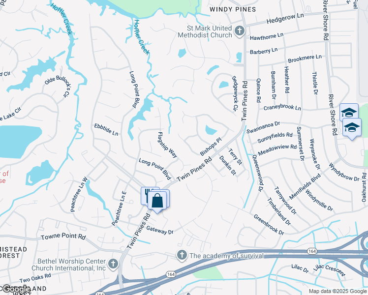map of restaurants, bars, coffee shops, grocery stores, and more near 4119 Bishops Place in Portsmouth