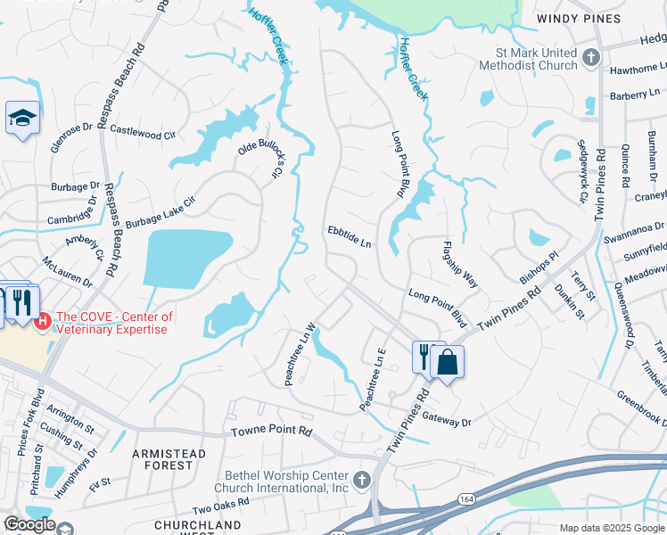 map of restaurants, bars, coffee shops, grocery stores, and more near 4156 Long Point Boulevard in Portsmouth