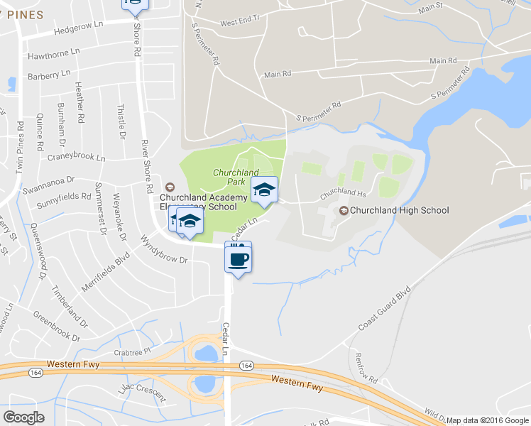 map of restaurants, bars, coffee shops, grocery stores, and more near 4300 Cedar Lane in Portsmouth