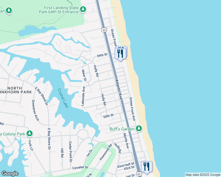 map of restaurants, bars, coffee shops, grocery stores, and more near 208 54th Street in Virginia Beach