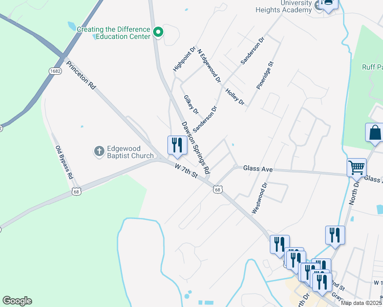 map of restaurants, bars, coffee shops, grocery stores, and more near 116 Stoneham Alley in Hopkinsville