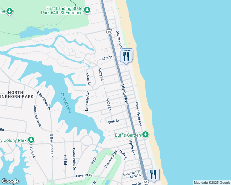 map of restaurants, bars, coffee shops, grocery stores, and more near 208 54th Street in Virginia Beach