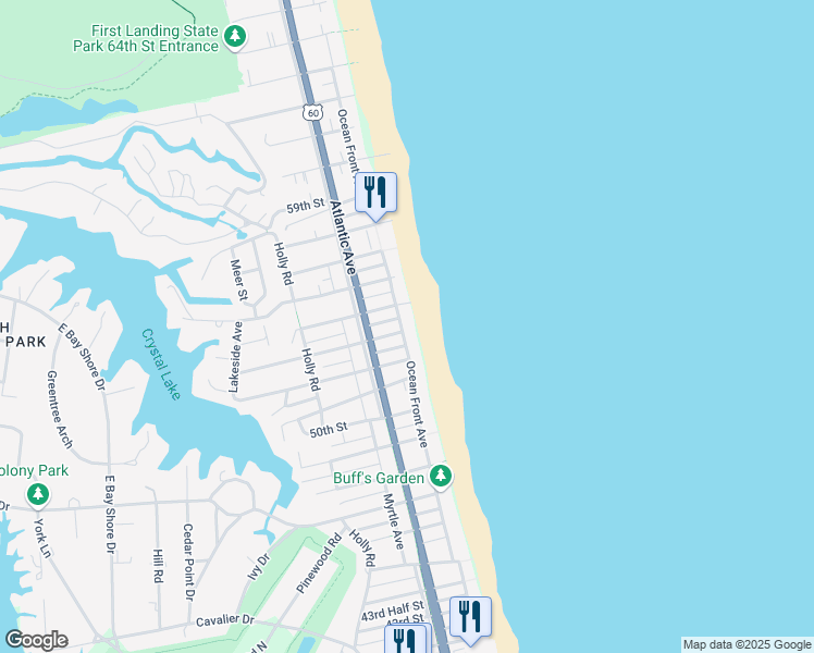 map of restaurants, bars, coffee shops, grocery stores, and more near 5302 Ocean Front Avenue in Virginia Beach