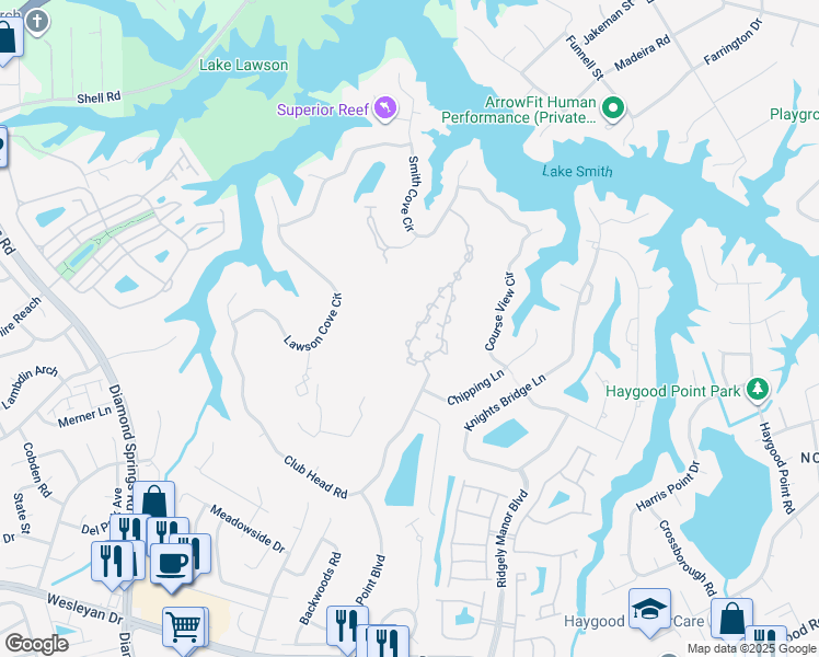 map of restaurants, bars, coffee shops, grocery stores, and more near 4939 Cypress Point Circle in Virginia Beach