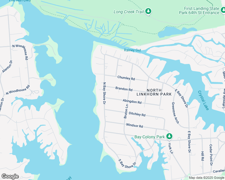 map of restaurants, bars, coffee shops, grocery stores, and more near 1125 Brandon Road in Virginia Beach