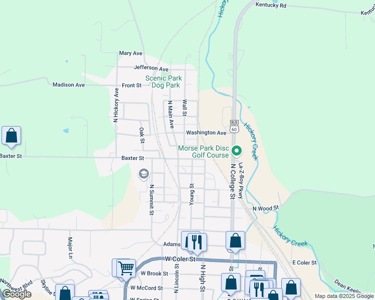 map of restaurants, bars, coffee shops, grocery stores, and more near 401-417 Grant Avenue in Neosho