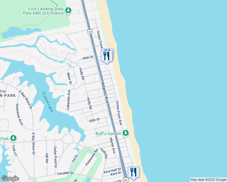 map of restaurants, bars, coffee shops, grocery stores, and more near 107 53rd St in Virginia Beach