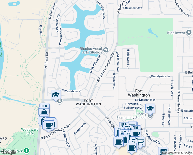 map of restaurants, bars, coffee shops, grocery stores, and more near 790 East Boulder Creek Lane in Fresno