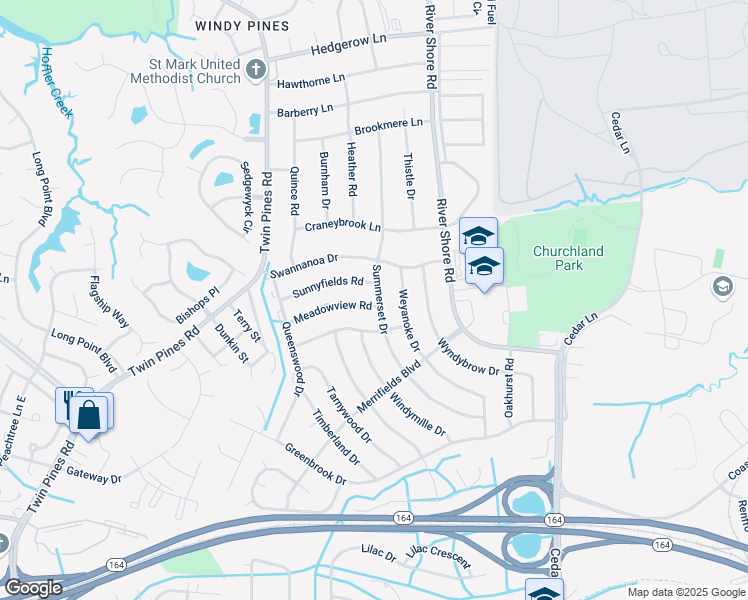 map of restaurants, bars, coffee shops, grocery stores, and more near 4100 Meadowview Rd in Portsmouth