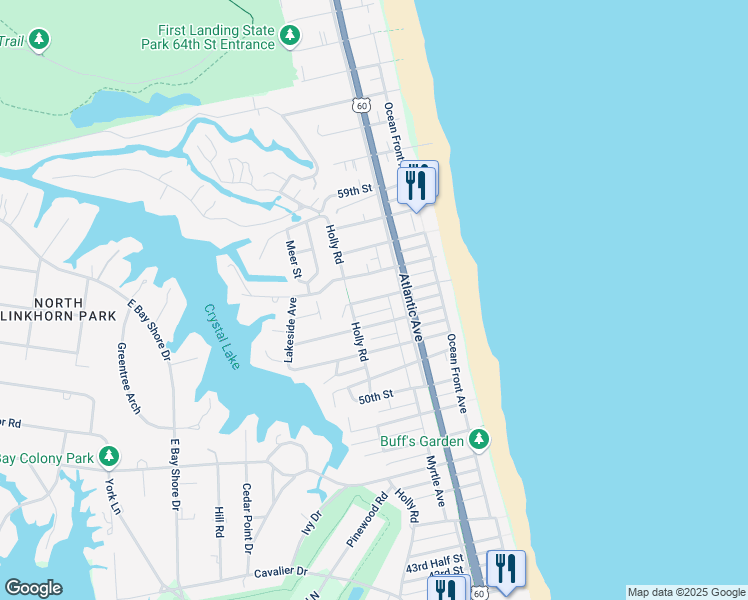map of restaurants, bars, coffee shops, grocery stores, and more near 212B 54th Street in Virginia Beach