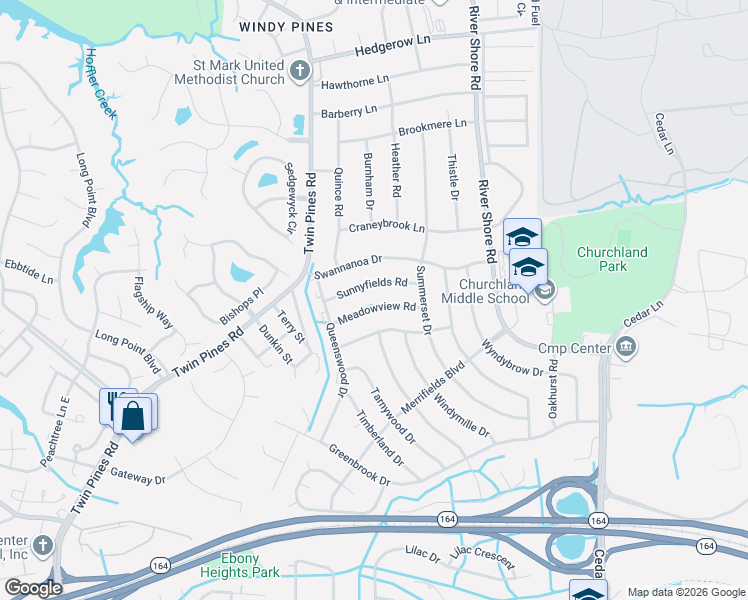 map of restaurants, bars, coffee shops, grocery stores, and more near 4120 Meadowview Road in Portsmouth