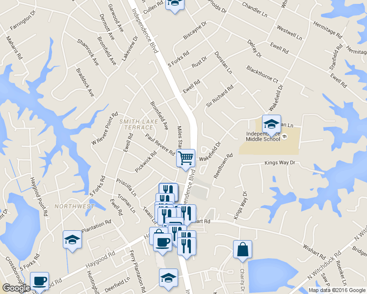map of restaurants, bars, coffee shops, grocery stores, and more near 4608 Miles Standish Road in Virginia Beach