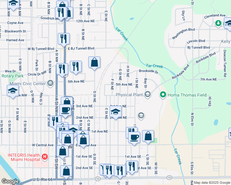 map of restaurants, bars, coffee shops, grocery stores, and more near 404 F Street Northeast in Miami