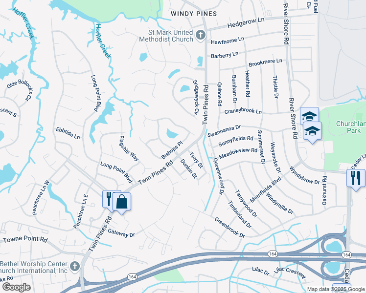 map of restaurants, bars, coffee shops, grocery stores, and more near 4159 Bishops Place in Portsmouth