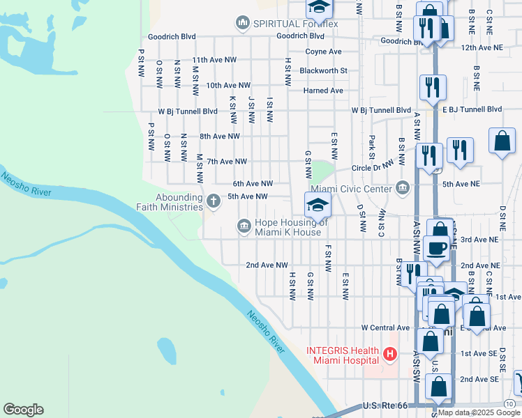 map of restaurants, bars, coffee shops, grocery stores, and more near 412 J Street Northwest in Miami