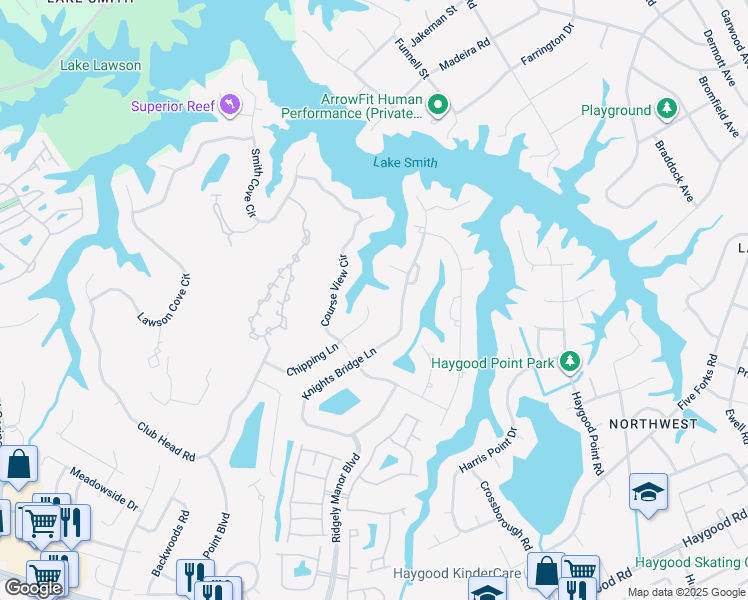 map of restaurants, bars, coffee shops, grocery stores, and more near 1249 Knights Bridge Lane in Virginia Beach