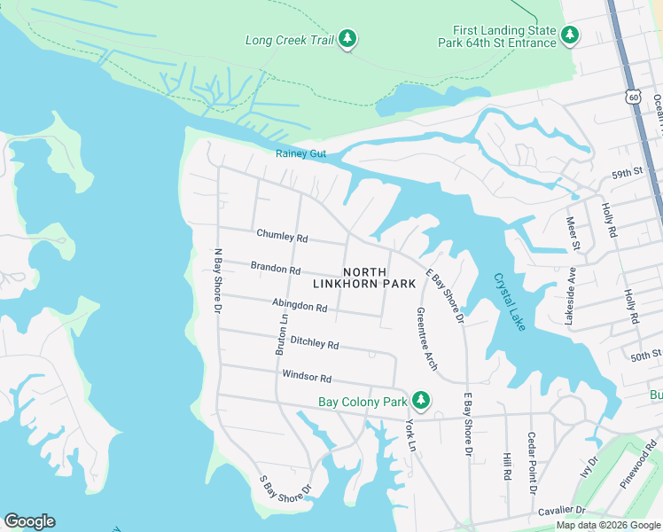 map of restaurants, bars, coffee shops, grocery stores, and more near 1004 Brandon Road in Virginia Beach