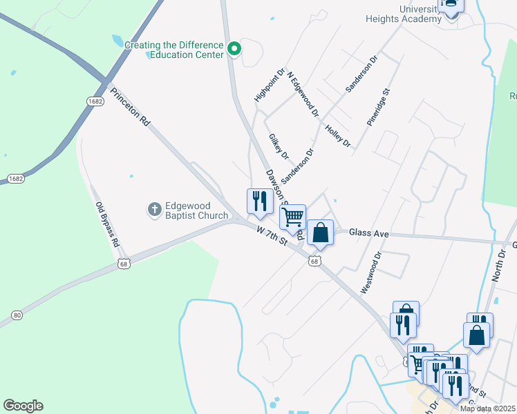 map of restaurants, bars, coffee shops, grocery stores, and more near 101-257 Buttermilk Road in Hopkinsville