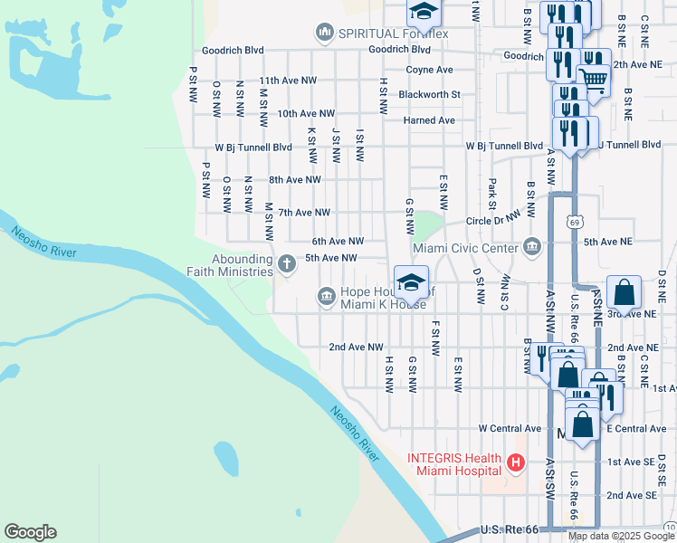 map of restaurants, bars, coffee shops, grocery stores, and more near 412 J Street Northwest in Miami