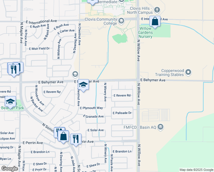 map of restaurants, bars, coffee shops, grocery stores, and more near 9946 North Winery Avenue in Fresno