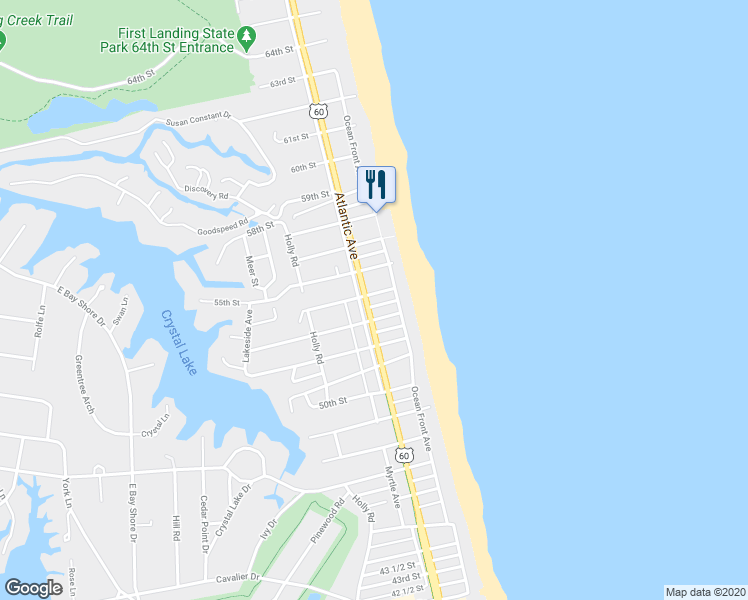 map of restaurants, bars, coffee shops, grocery stores, and more near 5307 U.S. 60 in Virginia Beach
