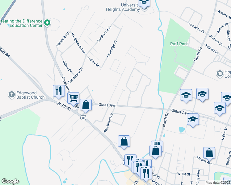 map of restaurants, bars, coffee shops, grocery stores, and more near 600 Colonelette Drive in Hopkinsville