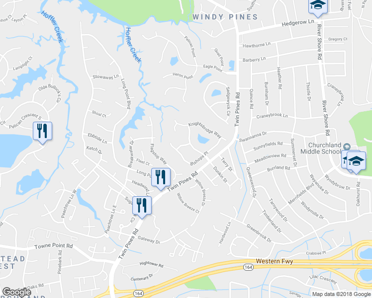 map of restaurants, bars, coffee shops, grocery stores, and more near 4109 Mayfair Way in Portsmouth