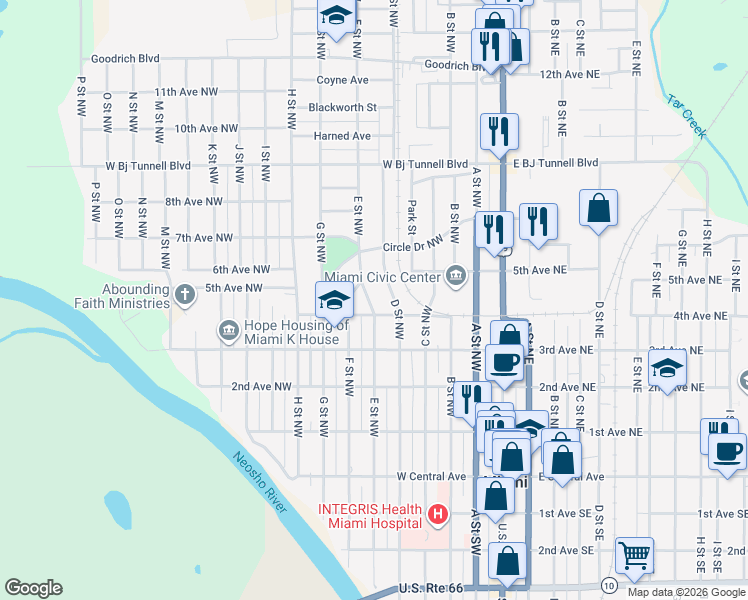map of restaurants, bars, coffee shops, grocery stores, and more near 405 D Street Northwest in Miami
