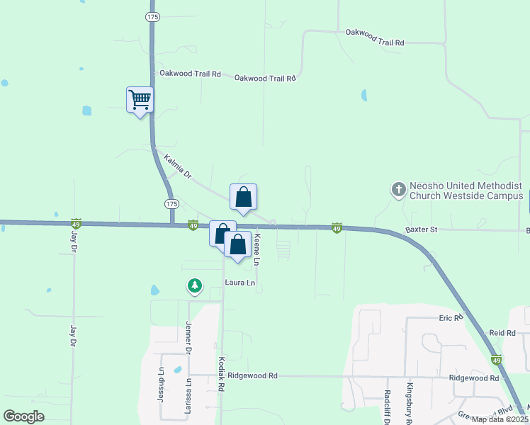 map of restaurants, bars, coffee shops, grocery stores, and more near 1504 Gateway Drive in Neosho
