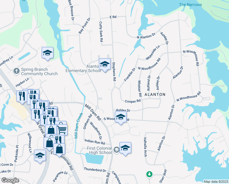map of restaurants, bars, coffee shops, grocery stores, and more near 1380 Stephens Road in Virginia Beach