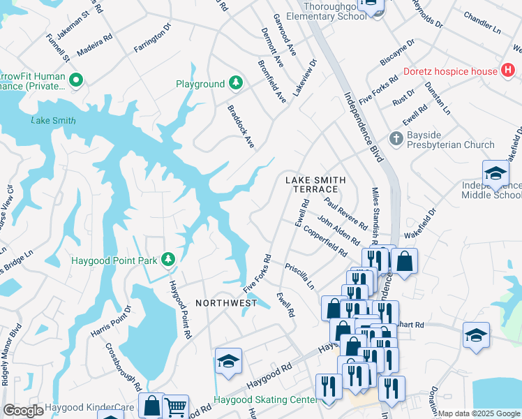 map of restaurants, bars, coffee shops, grocery stores, and more near 1169 West Revere Point Road in Virginia Beach