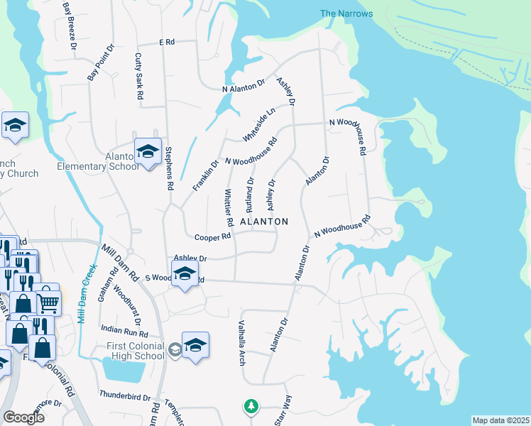 map of restaurants, bars, coffee shops, grocery stores, and more near 1417 Ashley Drive in Virginia Beach