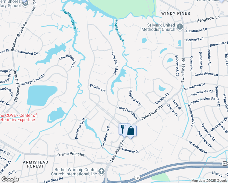 map of restaurants, bars, coffee shops, grocery stores, and more near 4013 Breakwater Drive in Portsmouth