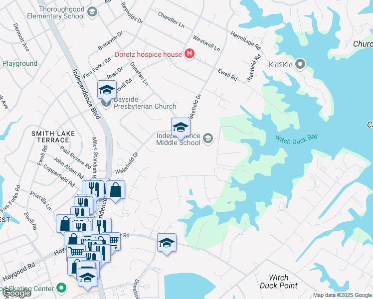 map of restaurants, bars, coffee shops, grocery stores, and more near 1370 Dunstan Ln in Virginia Beach