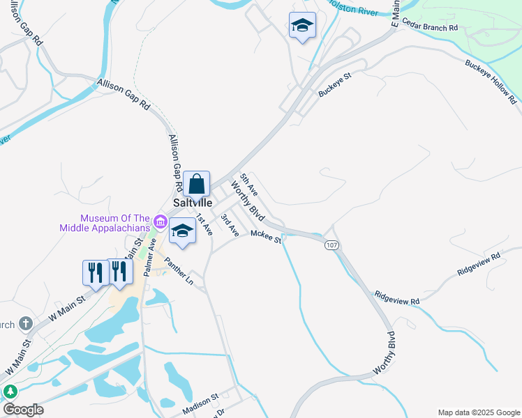 map of restaurants, bars, coffee shops, grocery stores, and more near 314 5th Avenue in Saltville