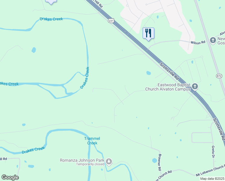 map of restaurants, bars, coffee shops, grocery stores, and more near 9057 Twin Bridges Road in Alvaton