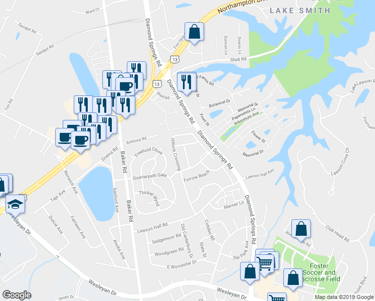 map of restaurants, bars, coffee shops, grocery stores, and more near 5522 Finespun Last in Virginia Beach