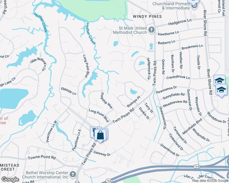 map of restaurants, bars, coffee shops, grocery stores, and more near 4104 Bishops Place in Portsmouth