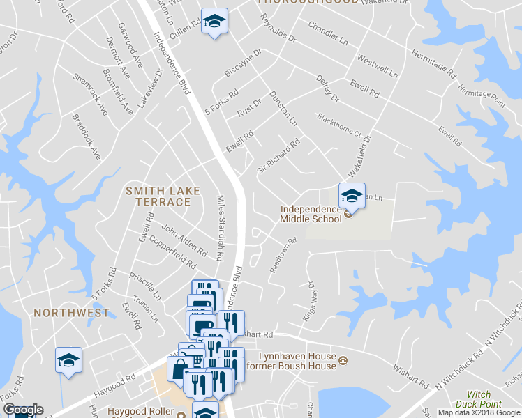 map of restaurants, bars, coffee shops, grocery stores, and more near 4522 Good Adams Lane in Virginia Beach