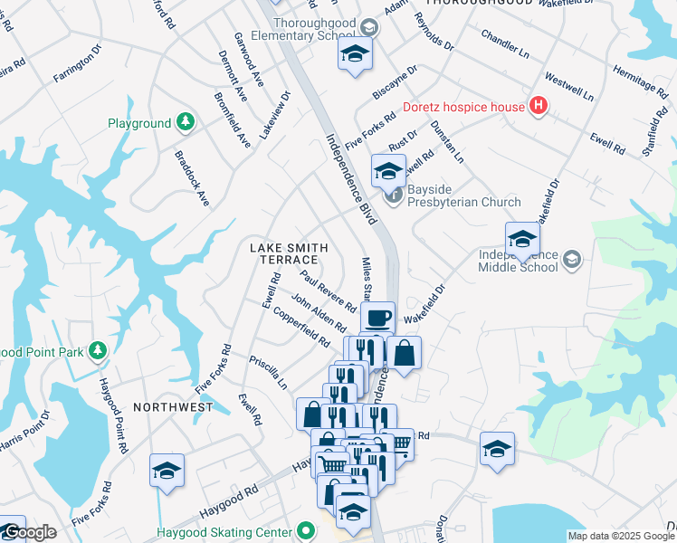 map of restaurants, bars, coffee shops, grocery stores, and more near 4613 Bromfield Avenue in Virginia Beach