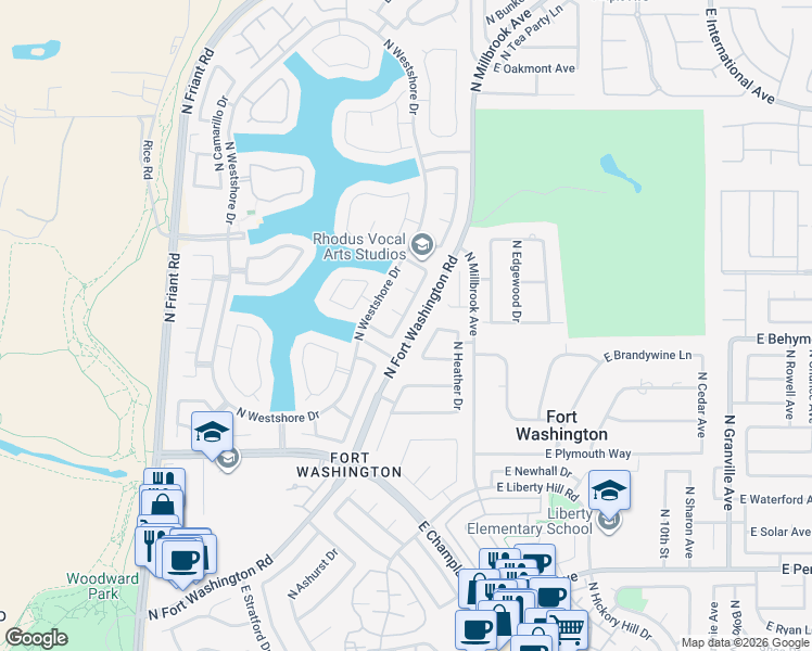 map of restaurants, bars, coffee shops, grocery stores, and more near 10074 North Grouse Run in Fresno