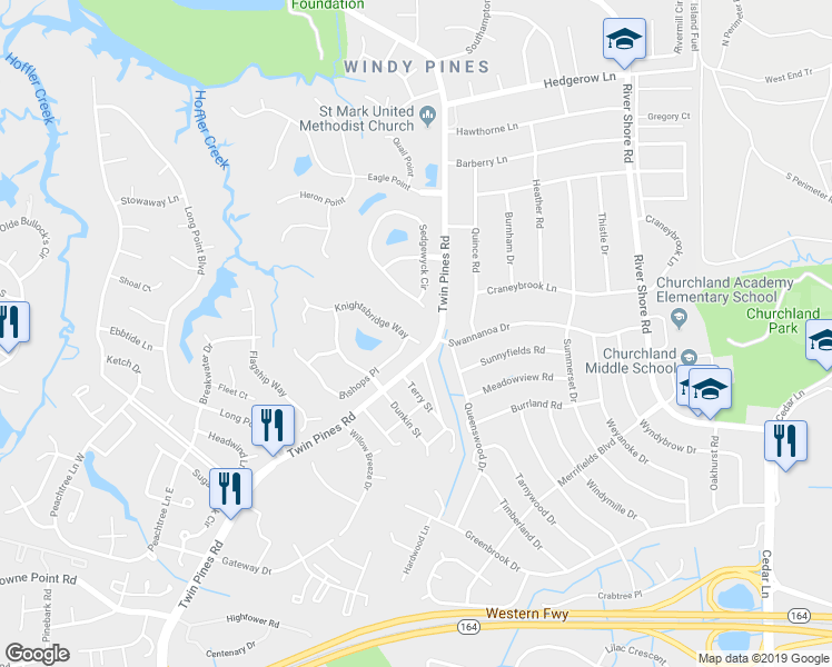 map of restaurants, bars, coffee shops, grocery stores, and more near 5910 Knightsbridge Way in Portsmouth